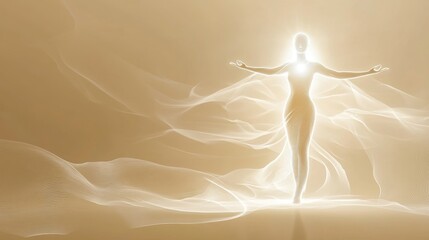 A woman is sitting in a lotus position with her hands on her knees