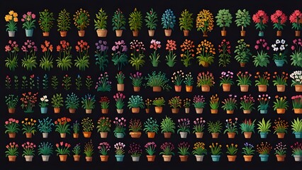 Fototapeta premium Mix of seasonal plants anf flowers big vector collection Generative AI