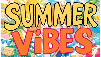 Summer Vibes, Bright Tropical Design for Summer Promotion, Beach Party, Vacation, and Holiday Greetings