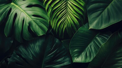 Lush green leaf texture closeup from tropical forest ideal for backgrounds and design showcasing nature's beauty and vibrant foliage