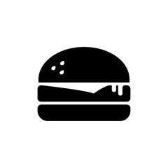 Burger icon with cheese slice and layered bun for food or fast food illustration