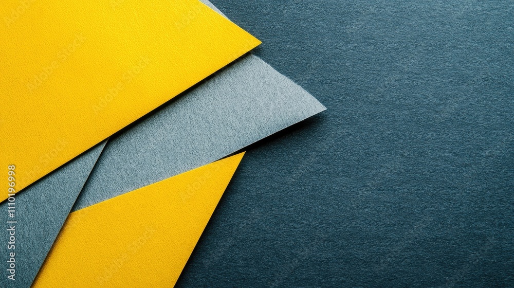 Poster geometric arrangement of yellow and gray paper layers creating a textured background for minimalisti