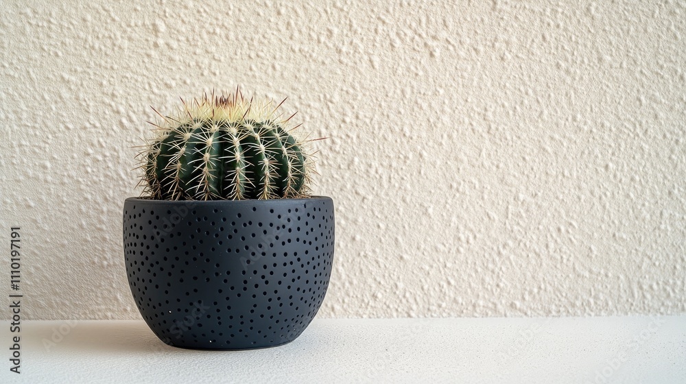 Leinwandbilder minimalist shelf with cactus in dotted pot on white wall empty space for text scandinavian style int