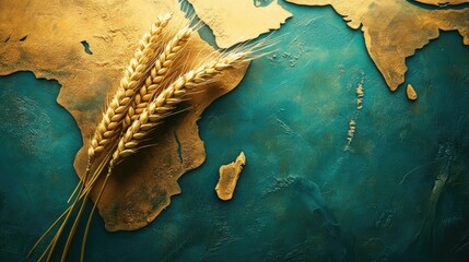 Map of Africa with wheat grain highlighting global food security and agricultural themes in a visually appealing composition