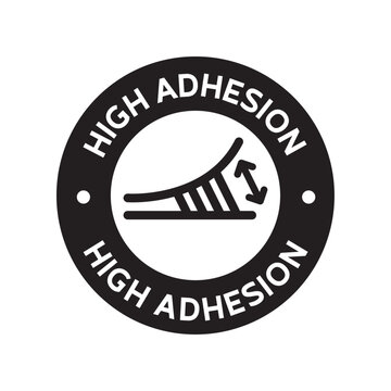 High adhesion icon inside a circle with text for strong bonding quality