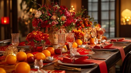 Obraz premium Exquisite Table Setting for Chinese New Year Celebration