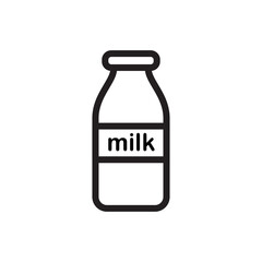 Bottle of milk icon with glass for serving or drinking milk  