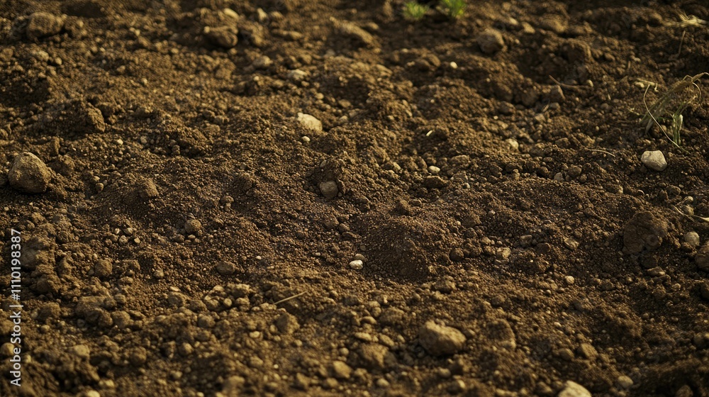 Poster Fertile Soil Textured Background with Rustic Cereal Spikes and Natural Elements in Vertical Orientation