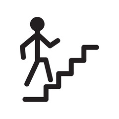 Upstairs icon with stick figure ascending staircase for upward movement