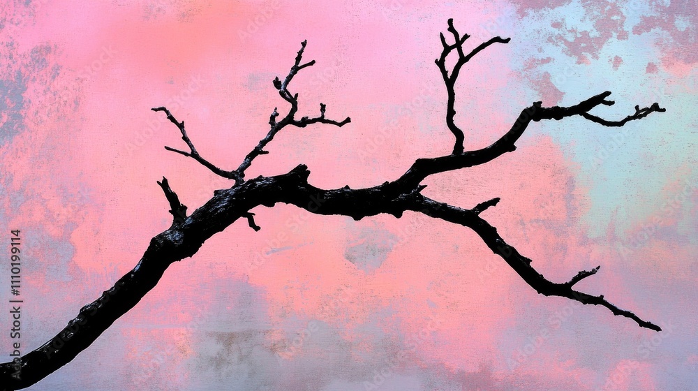 Aufkleber artistic silhouette of bare twigs against a pastel gradient background with color filters creating a