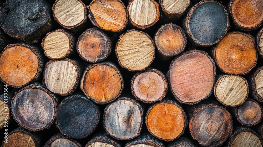 Poster wooden logs stacked background showcasing natural textures and colors ideal for rustic design and na