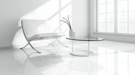 Contemporary Sleek Coffee Table with Glass Top in Bright Interior