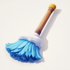 Cartoon-style blue cleaning brush with wooden handle.