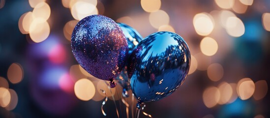 Festive shiny balloons with glitter on a vibrant bokeh backdrop for celebrations and special occasions