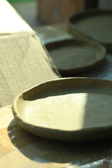 close up of the handmade plate made of clay, habby festival