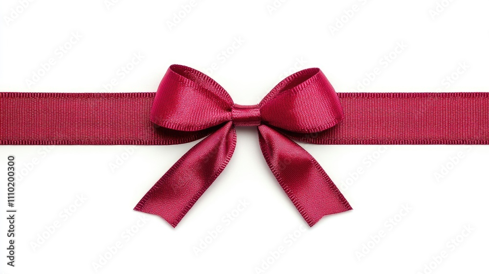 Poster elegant red satin ribbon bow on a flat red ribbon isolated on a clean white background for festive d