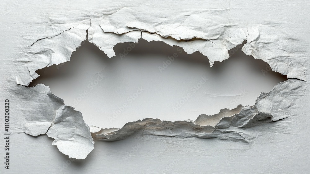 Poster torn paper fragment with textured edges on a clean white background creating a space for text or des