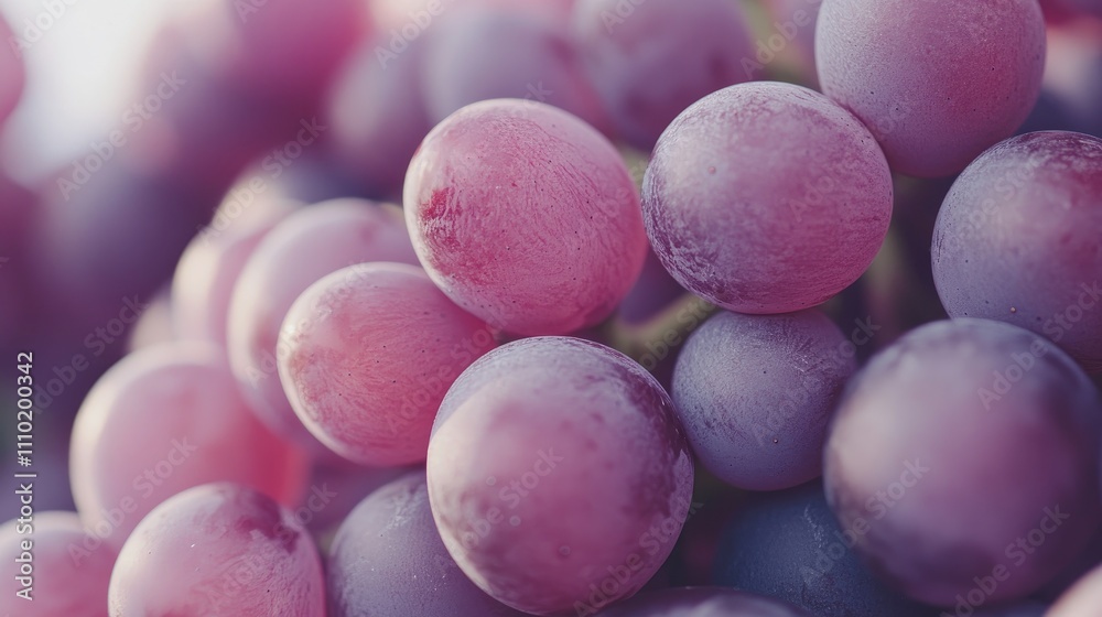 Poster close-up of large pink and red ripe grapes on a white background showcasing their texture and vibran
