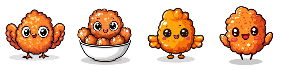 Cartoon character of Korean fried chicken, isolated on a white background. Mix Collection PNG.