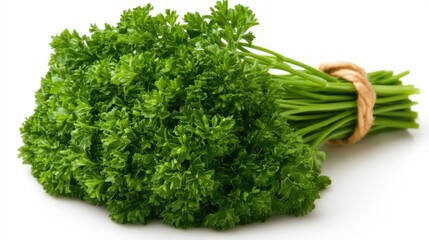 Fresh bunch of parsley herb isolated on a clean white background showcasing vibrant green leaves perfect for culinary and gardening themes