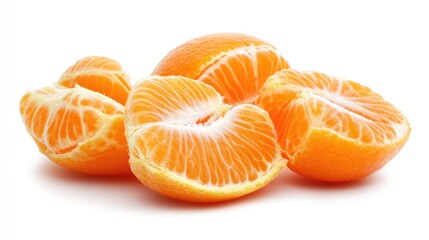 Fresh and vibrant orange fruit slices arranged on a white background showcasing texture and color in a flat lay overhead view for culinary use