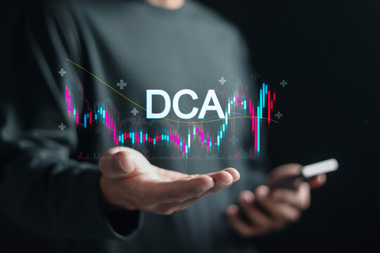 DCA Dollar cost averaging concept, Investment strategy, regular investment, saving stock or savings on a monthly, quarterly basis.