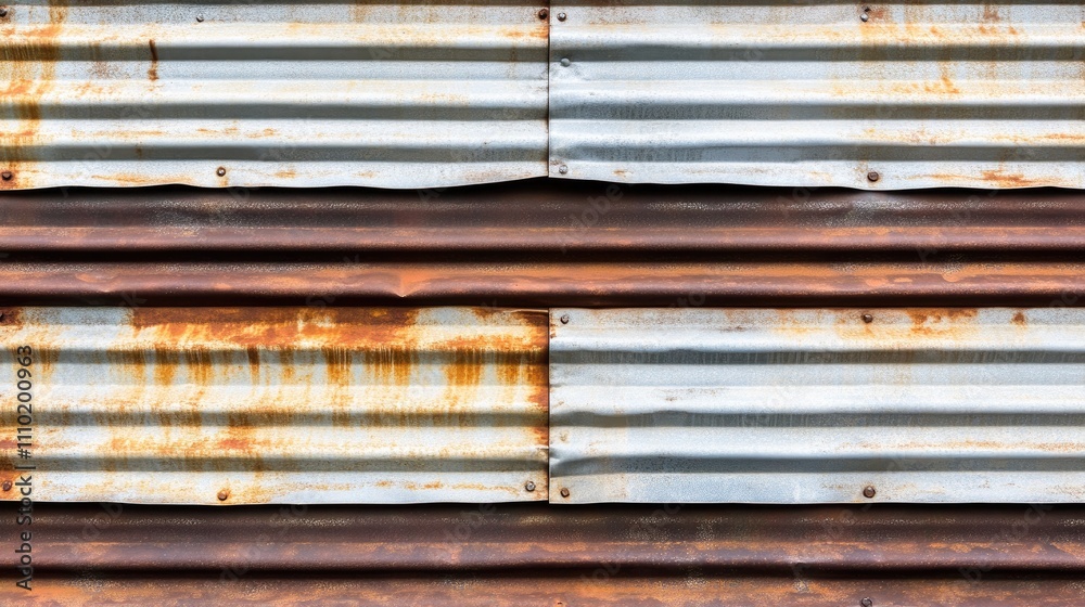 Aufkleber weathered corrugated metal surface texture featuring rust and patina patterns for industrial and art