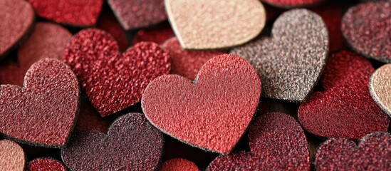 Obraz premium Textured red heart cluster seamless design for romantic backgrounds and creative projects in various shades of red and burgundy tones