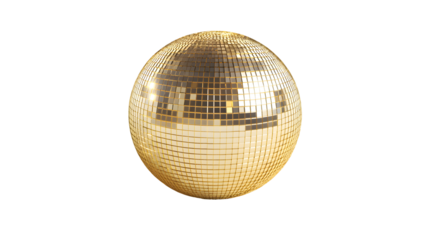A shiny gold disco ball reflecting light.