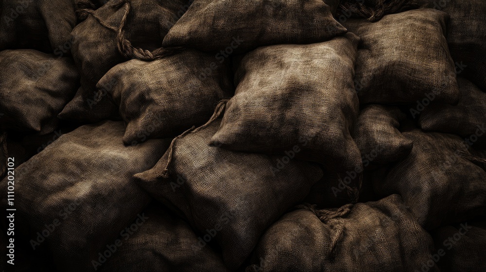 Poster textured sacks stacked background for rustic or vintage themed design projects and creative applicat