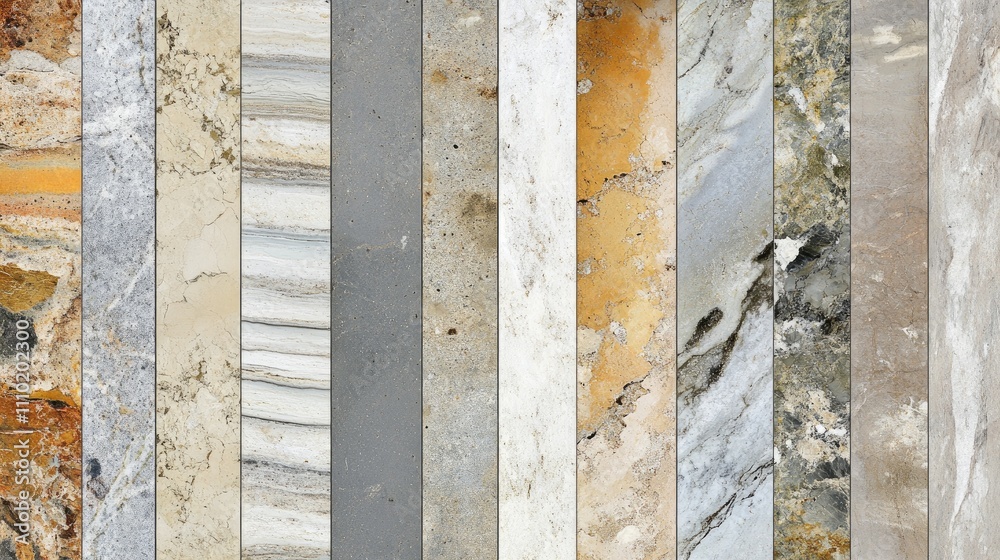 Aufkleber Textured samples of various stone backgrounds showcasing diverse colors and patterns for design and architectural applications