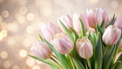 Obraz premium A Delicate Bouquet of Pink Tulips with a Blurred Background of Warm Gold Lights