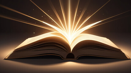 A minimalist open book design with radiant light beams, symbolizing the universal spread of knowledge.

