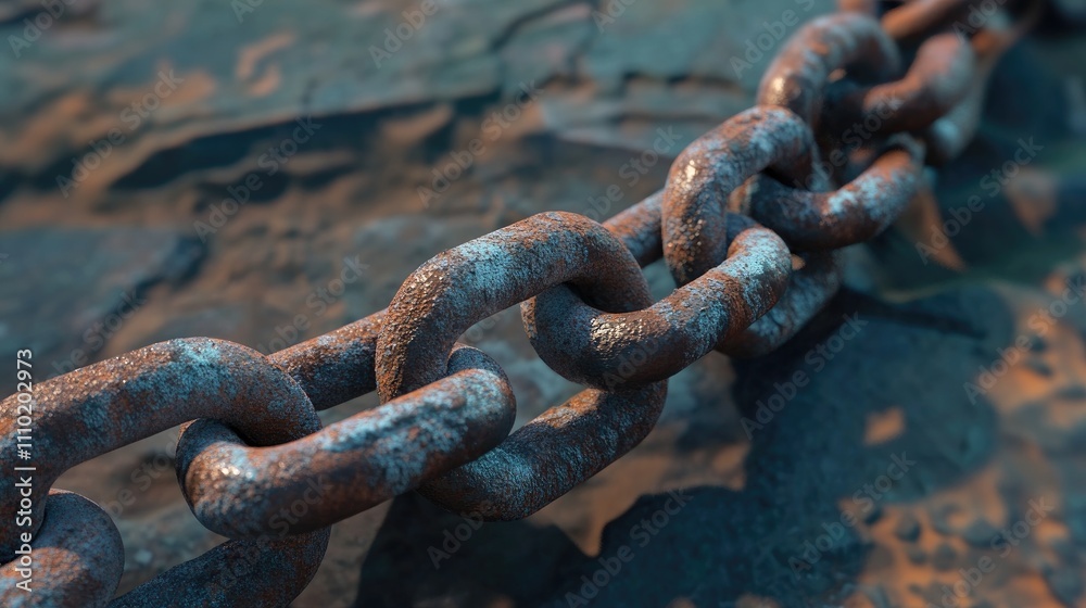 Poster rusty iron chains laying on a weathered surface showcasing decay and texture in an industrial or his