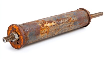 Rusty immersion heater for water heating on a white background showcasing an old household electrical appliance for boiler systems