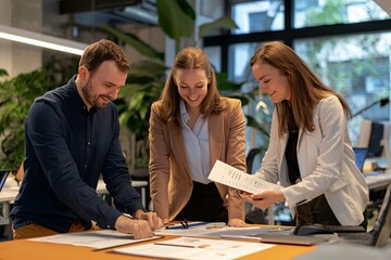 Business development planning showcases a diverse team collaborating on documents and charts in a contemporary office, emphasizing strategy, analysis, and future growth objectives.