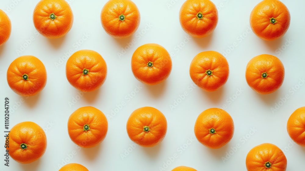Poster Seedless tangerines arranged in an organized pattern over a clean white background showcasing fresh citrus fruits and vibrant colors