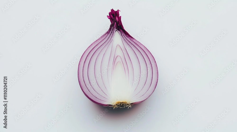 Poster red onion half showcasing vibrant layers and texture against a clean white background for culinary a