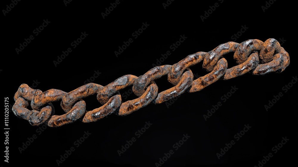 Aufkleber rusty metal chain with weathered surface details on a black background showcasing texture and age.