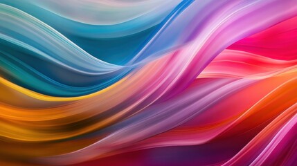 Obraz premium A vivid image of multi-colored abstract waves intertwining to create a unified, dynamic pattern on a smooth surface