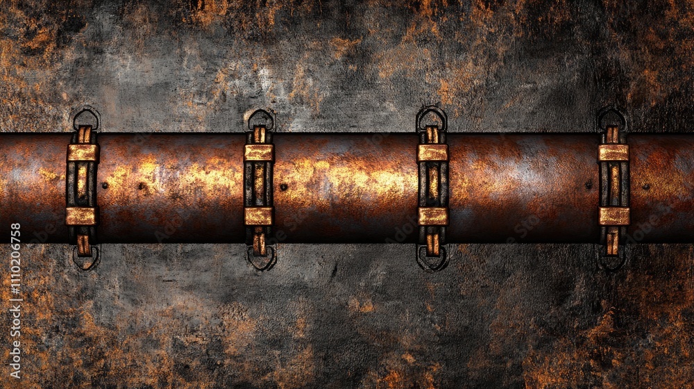 Poster rusty industrial pipe texture on grungy wall background for design and creative projects