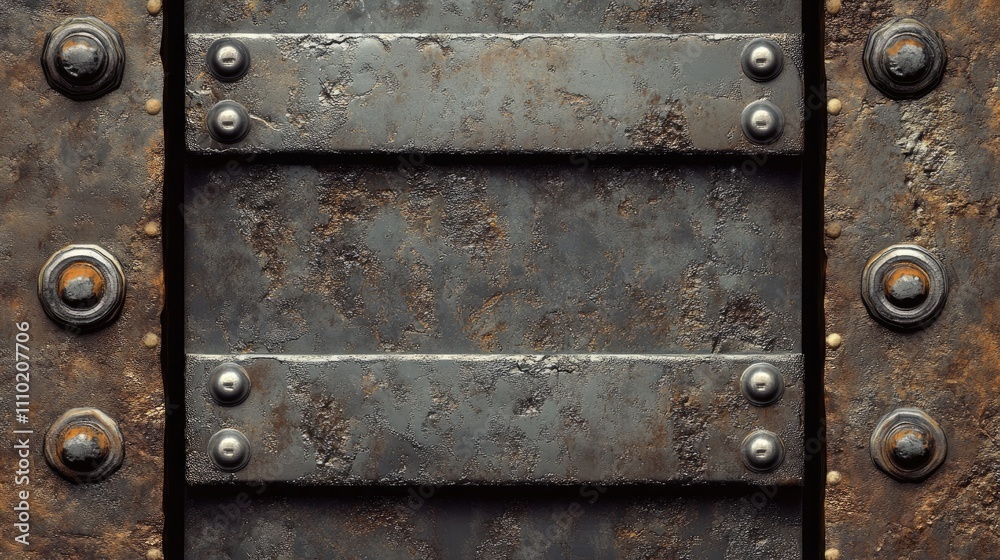 Poster rusted metal texture background with rivets and weathered surface for industrial and vintage design 