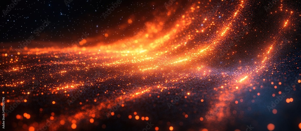 Poster digital data flow in network operations with glowing particles and sparkling visual effects