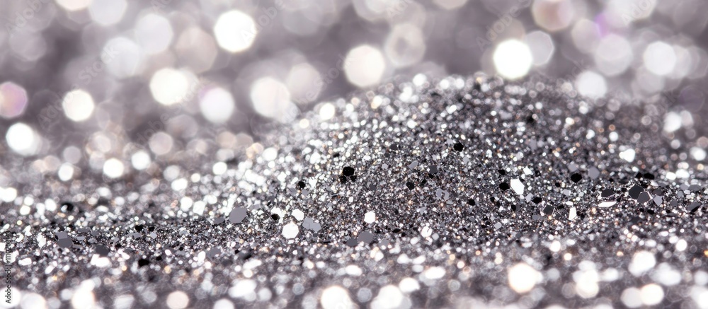 Poster Glittering silver festive background with macro texture ideal for elegant holiday designs and message placements in horizontal or vertical layout