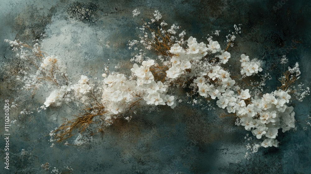 Poster abstract floral arrangement with delicate white blooms and textured background for artistic design a