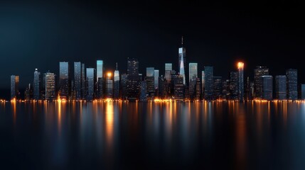 Fototapeta premium A city skyline is reflected in the water