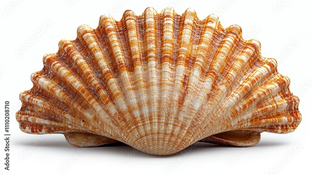 Poster close-up of a beautifully patterned sea shell isolated on a white background showcasing intricate te