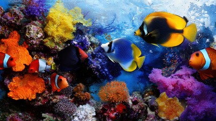 Fototapeta premium A colorful fish tank with a variety of fish swimming around