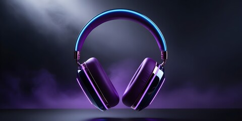 Listening audio equipment ai generated headphones template,Stylish black wireless headphones in neon light Bluetooth Modern technology