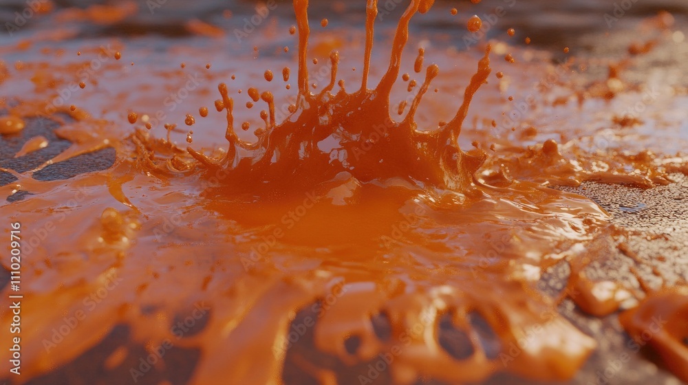 Poster vivid orange paint splatter creating dynamic patterns on a surface showcasing motion and color vibra